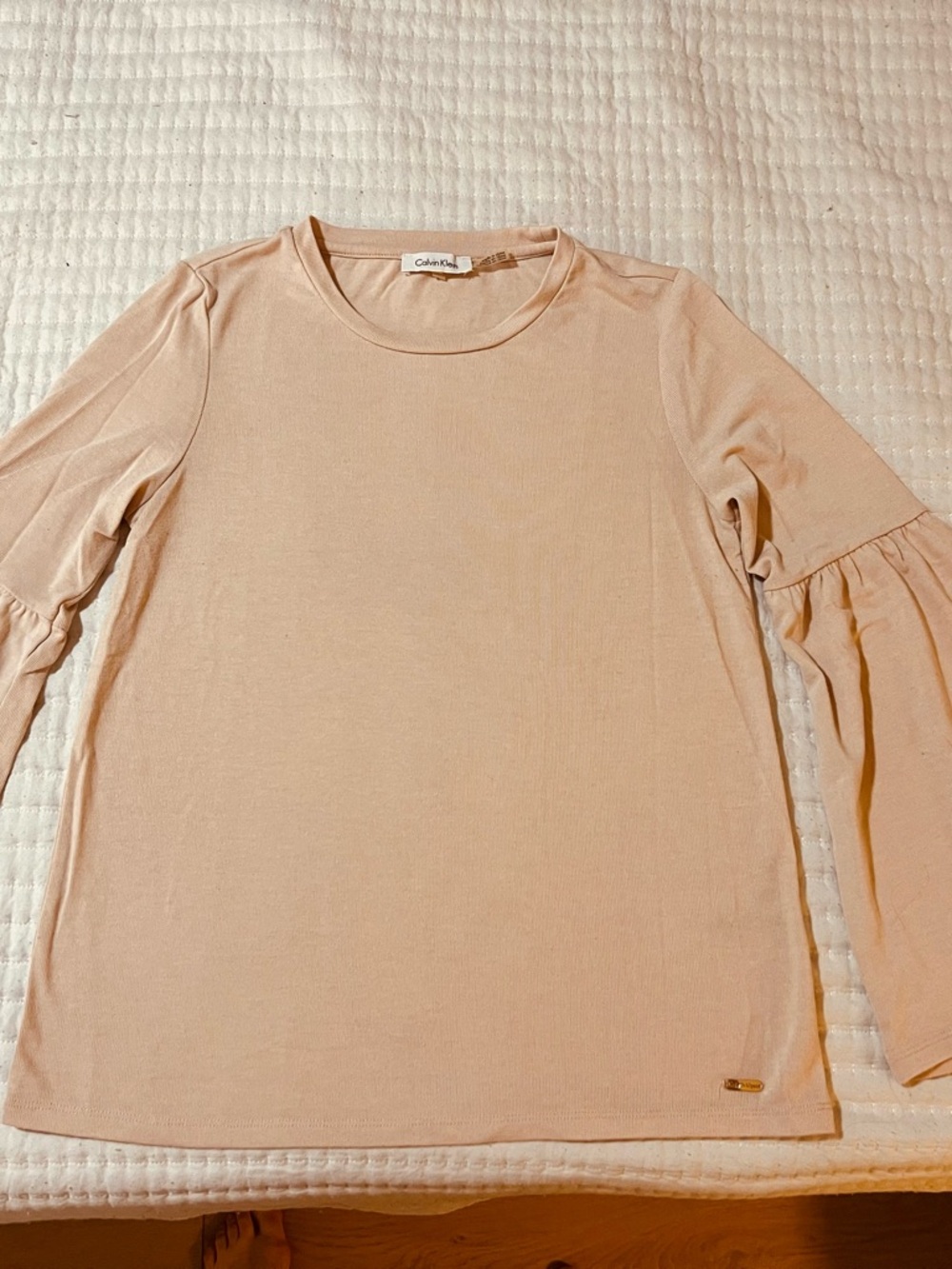 Calvin Klein Pale Blush Long Sleeve Ruffle-Sleeve Top